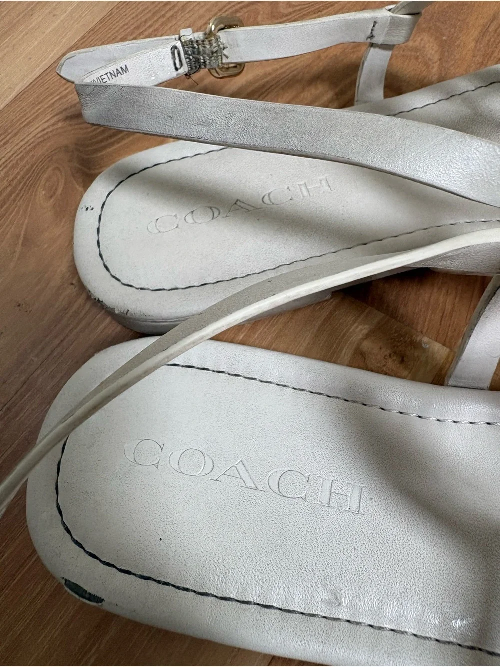 Coach White Logo Thong Sandals with Slingback Strap